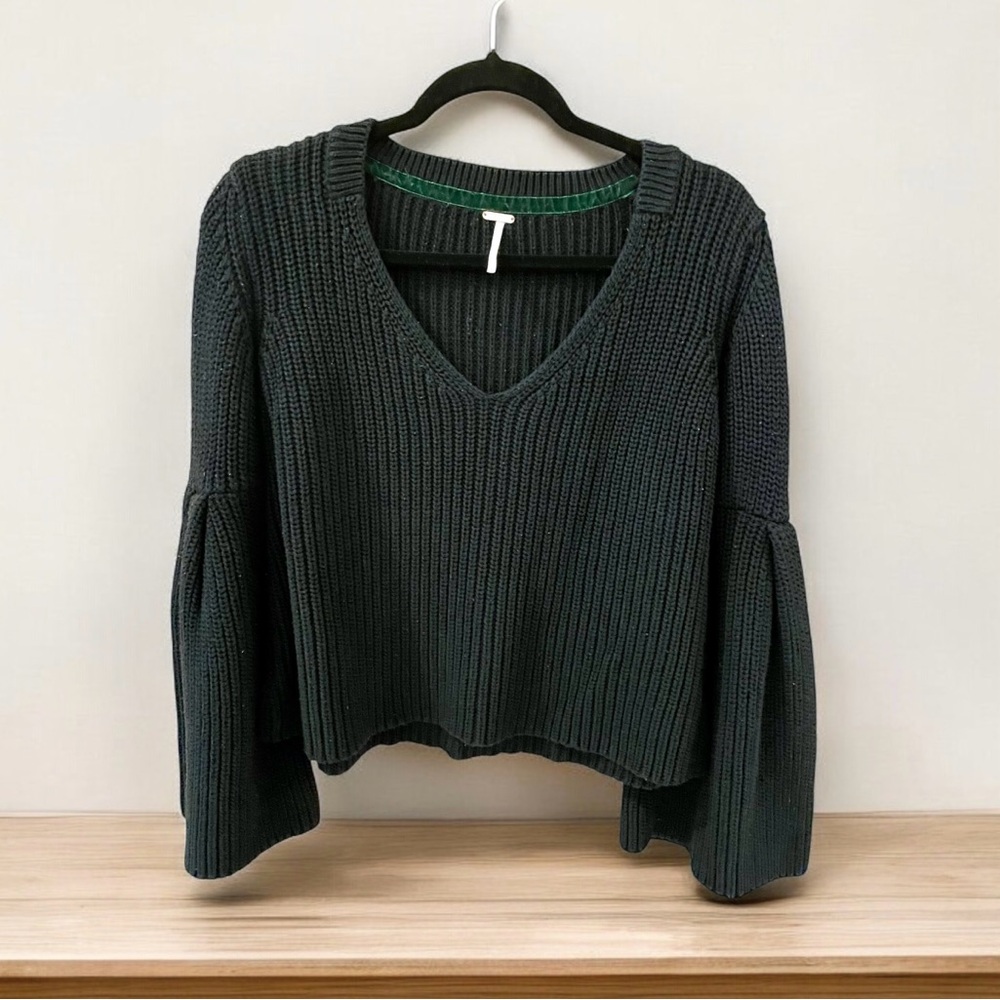 Free People Dark Green V-Neck Sweater
